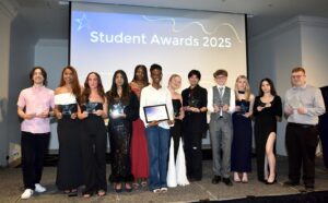 Telford College's 2025 Student of the Year winners, with their trophies Telford College's 2025 Student of the Year winners, with their trophies